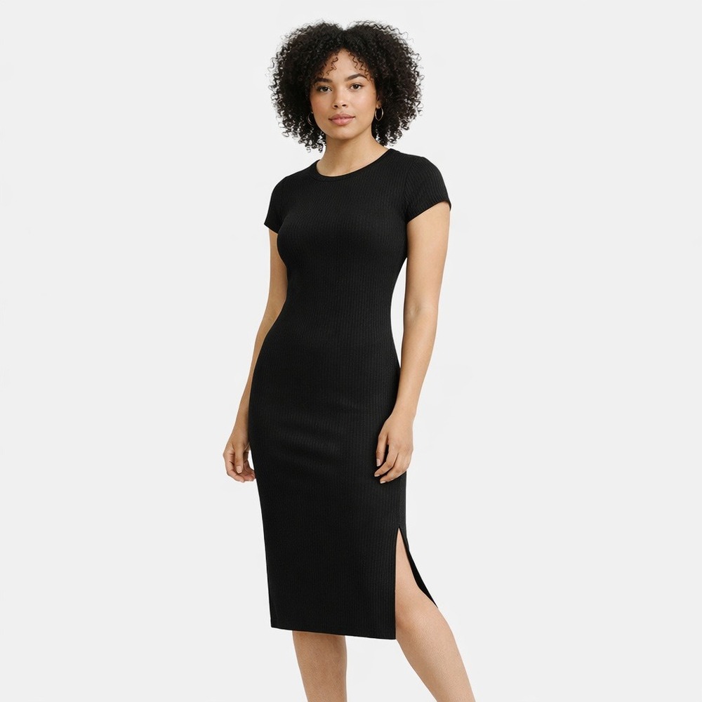 No Boundaries Black Ribbed Midi Dress Juniors XXS (00)  New‎ NWT